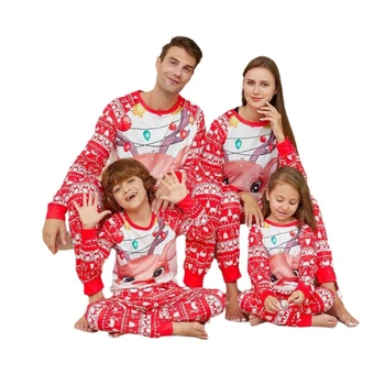 Barbati Femei Copii de Crăciun Potrivire Pijamale Familie Maneca Lunga, Pijamale Set P8DB