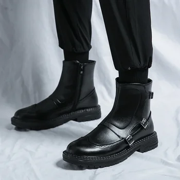 Pantofi pentru bărbați 2023 cu Fermoar de Înaltă Calitate pentru Bărbați Cizme de Iarna Rotund Deget de la picior Solid Scurt Baril Platforma Dovada de Apă Moda Gol Cizme