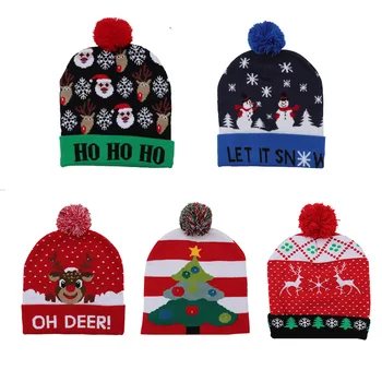 Pălării de crăciun Decoratiuni de Craciun pentru Adulti pentru Copii Tricotate Pălării de Crăciun Colorate Luminescente Tricotate Pălărie Moș Crăciun Pălărie
