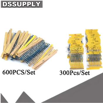 300PCS 600PCS/Set de 30 de Tipuri 1/4W Rezistență 1% Metal Film Resistor Pack Assorted Kit 1K 10K 100K 220ohm 1M Rezistențe 
