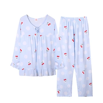 Vara Pijamale de Bumbac Vrac Yukata Secțiune Subțire Doamnelor Maneca Lunga Sweet Home Servicii Costum din Două piese Pijamas Femei