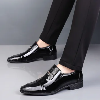 Rochie italiană PU Piele Pantofi Slip pe Moda Barbati din Piele Mocasin Sclipici Formale Pantofi de sex Masculin a Subliniat Toe Pantofi pentru Bărbați