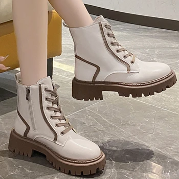 2023 Înaltă Calitate Doamnelor Pantofi Dantela-Up Cizme Femei de Iarna Bumbac Cald Rotund Toe Culori Amestecate Mijlocul Toc Dovada de Apă Pantofi pentru Femei