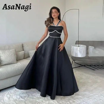 AsaNagi Negru-linie Satin Rochie de Seara pentru Femei de Cristal fără Mâneci Sexy Rochii de Bal Etaj Lungime Arabia Ocazie Speciala Rochie