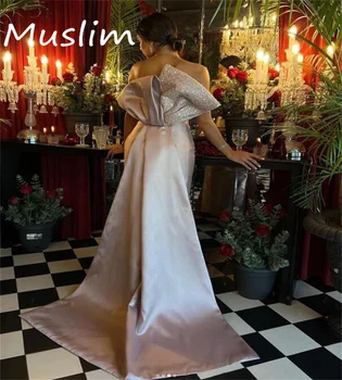 De Culoare Roz De Lux Din Dubai Rochie De Seara Cu Funda Mare Sex Fara Bretele Arabă Sequin Rochii De Bal Elegante De Ocazie Formale Rochie De Petrecere