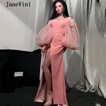 JaneVini Sexy Sirenă Split Față Plus Dimensiune Rochii de mireasa cu Mâneci de Pe Umăr Flori realizate Manual Arabia Saudită Satin Rochie de Bal
