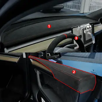 Real Alcantara Auto de comandă tabloul de Bord Usi Panoul Capacului Superior pentru Tesla Model Y 2016-2021 Auto Modificare Capac Volan