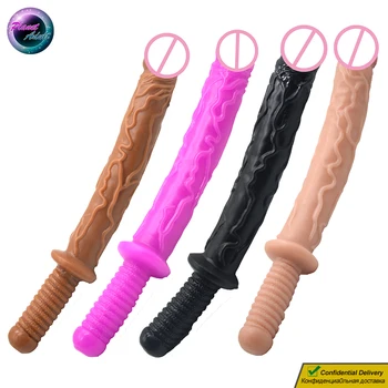 47*5 cm din PVC Moale Dubla Penetrare Penis artificial Penis Realist Pumnal w/ Mâner Femei Masturbator Jucarii Sexuale sex Anal Masturbare