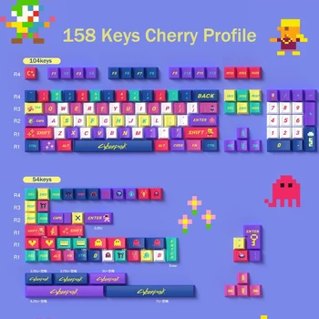 158 Cheile Cyber Punk Multicolor Taste Cherry Profil PBT Sublimare Tastă Pentru MX Comuta Tastatură Mecanică Verde KeyCap