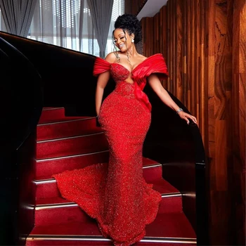 Roșu superba Rochii de Bal Lungi vestidos elegantes para mujer de Seara Elegante, Rochii Sirena Formale Rochii de Sequin Stratificat