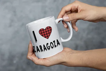 Cupa IUBESC ZARAGOZA. Îmi place Zaragoza, Zaragoza, Aragon. 335ml cani ceramice. Potrivit pentru cuptor cu microunde și mașină de spălat vase.