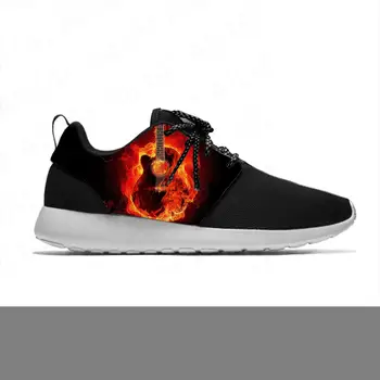 Flame Flacără de Foc, Chitara Muzica Rock Moda Amuzant Sport Pantofi sport Casual Respirabil Usoare de Imprimare 3D Bărbați Femei Adidași