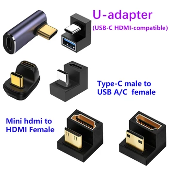 360 de Grade în formă de U-mini HDMI Adaptor USB3.2 de Tip c Adaptor USB de sex Masculin la Feminin Extensie USB de C Converter HD 2.1 V 8K 60Hz
