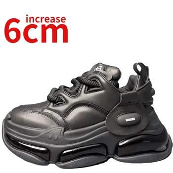Samuraiul negru 3D tridimensional Design Original Sport la Modă Pantofi pentru Bărbați a Crescut 6 cm Piele naturala Pantofii lui Tata de sex Masculin