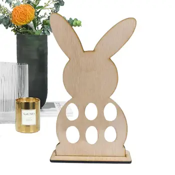 Iepuras Cu Ou Suport Din Lemn Rabbit Ornament De Primăvară Drăguț Iepure Statuie Ou Iepure Meșteșuguri De Paști Acasă Decorare
