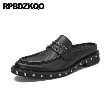 Nit Catâri De Moda De Lux Pentru Bărbați Pantofi De Brand Stud Italia Designer De Petrecere Metal Pista De Mari Dimensiuni Chic Slide-Uri 11 Jumătate De Confort Rock