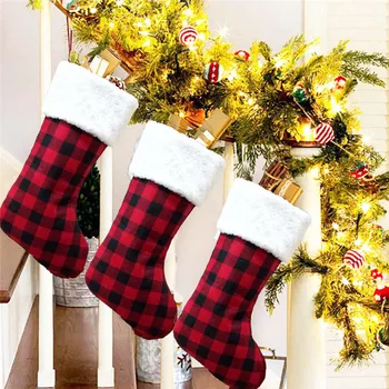 Crăciun Model Carouri Ciorapi Agățat Ornamente Pufos Top Tartan Cadouri Reutilizabile Decor Sac